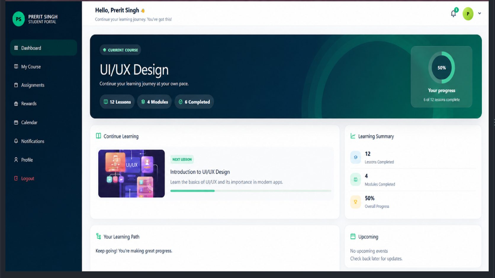 LMS student dashboard preview