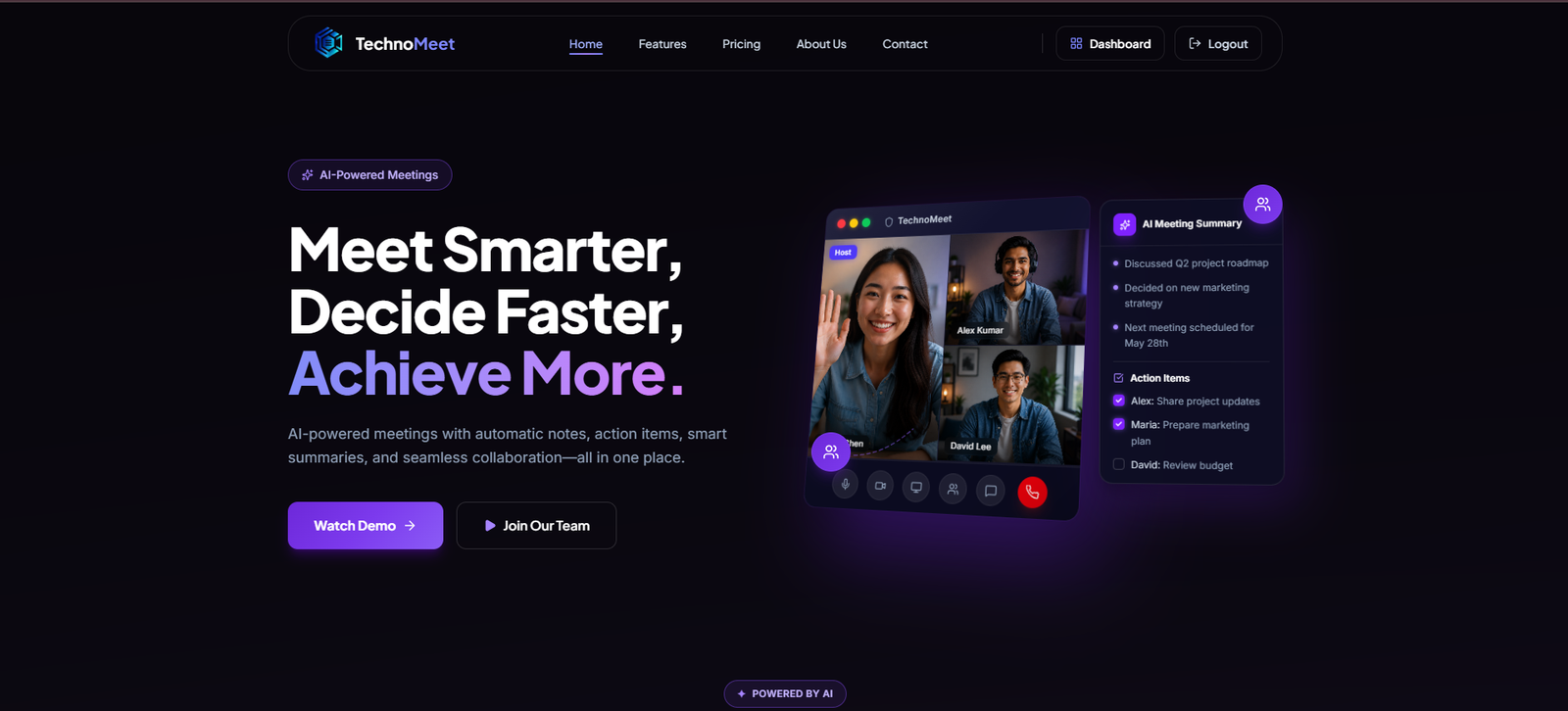Technomeet video meeting landing page preview