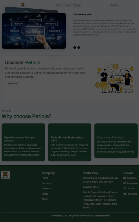 Petiole.in Website - Web Development Project by Techno Particles showcasing innovative AI solutions