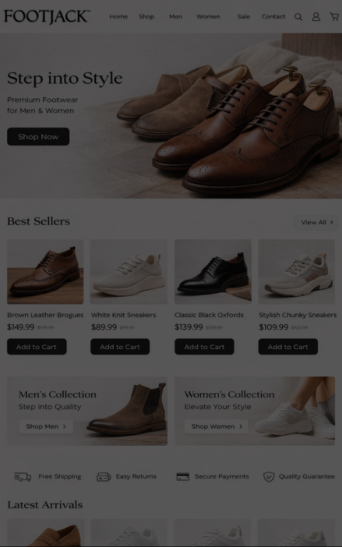 Footjack Website - E-Commerce Web Dev Project by Techno Particles showcasing innovative AI solutions